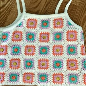 art class White crochet  vest with Subtle Pastel Tones